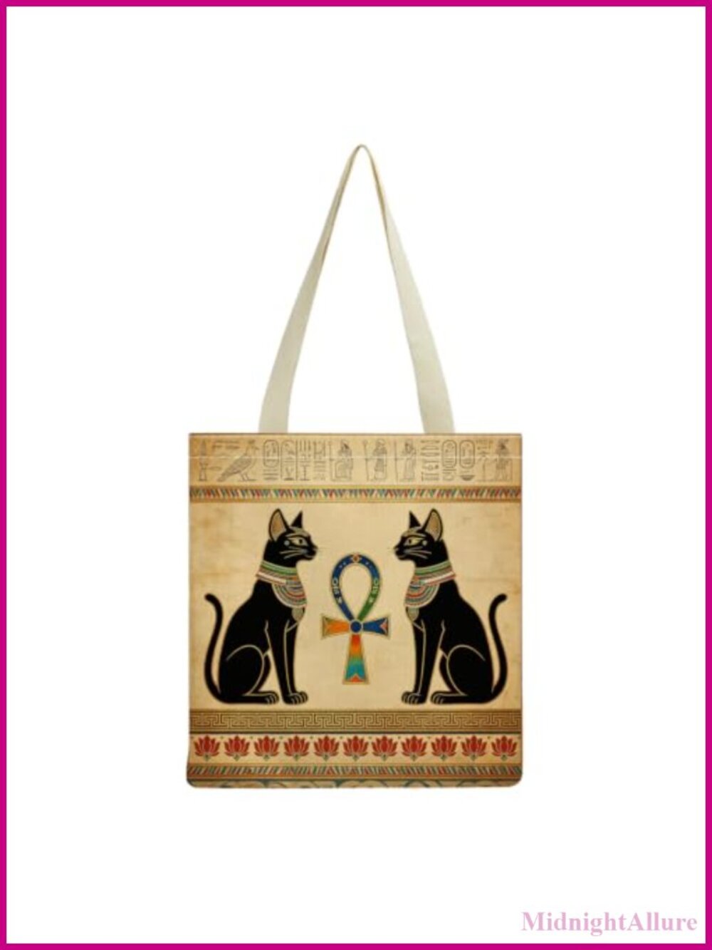 Egyptian Bastet Cat Ankh Print Tote Bag Reusable Shopper Shoulder Bag
